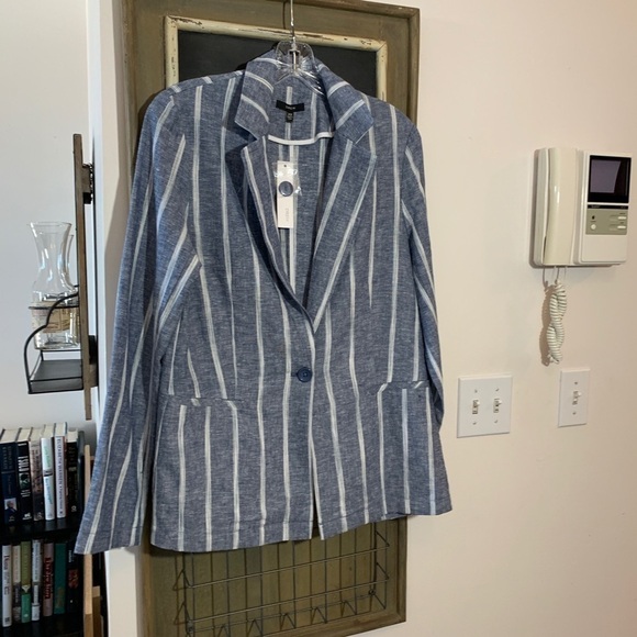 Drew Viscose Linen Blend Striped Blazer Jacket Blue White Size XS NWT - Picture 8 of 9